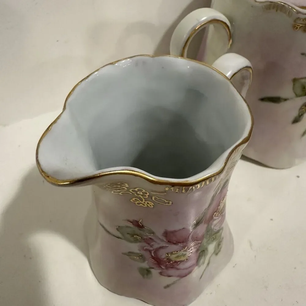 Hutschenreuther Germany Hand Painted Sugar & Creamer Set – Signed 1992 Floral